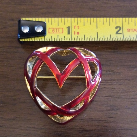Artistic Red and Gold Heart Pin/Brooch - Picture 3 of 4